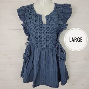 Large 100%Cotton Blue Top